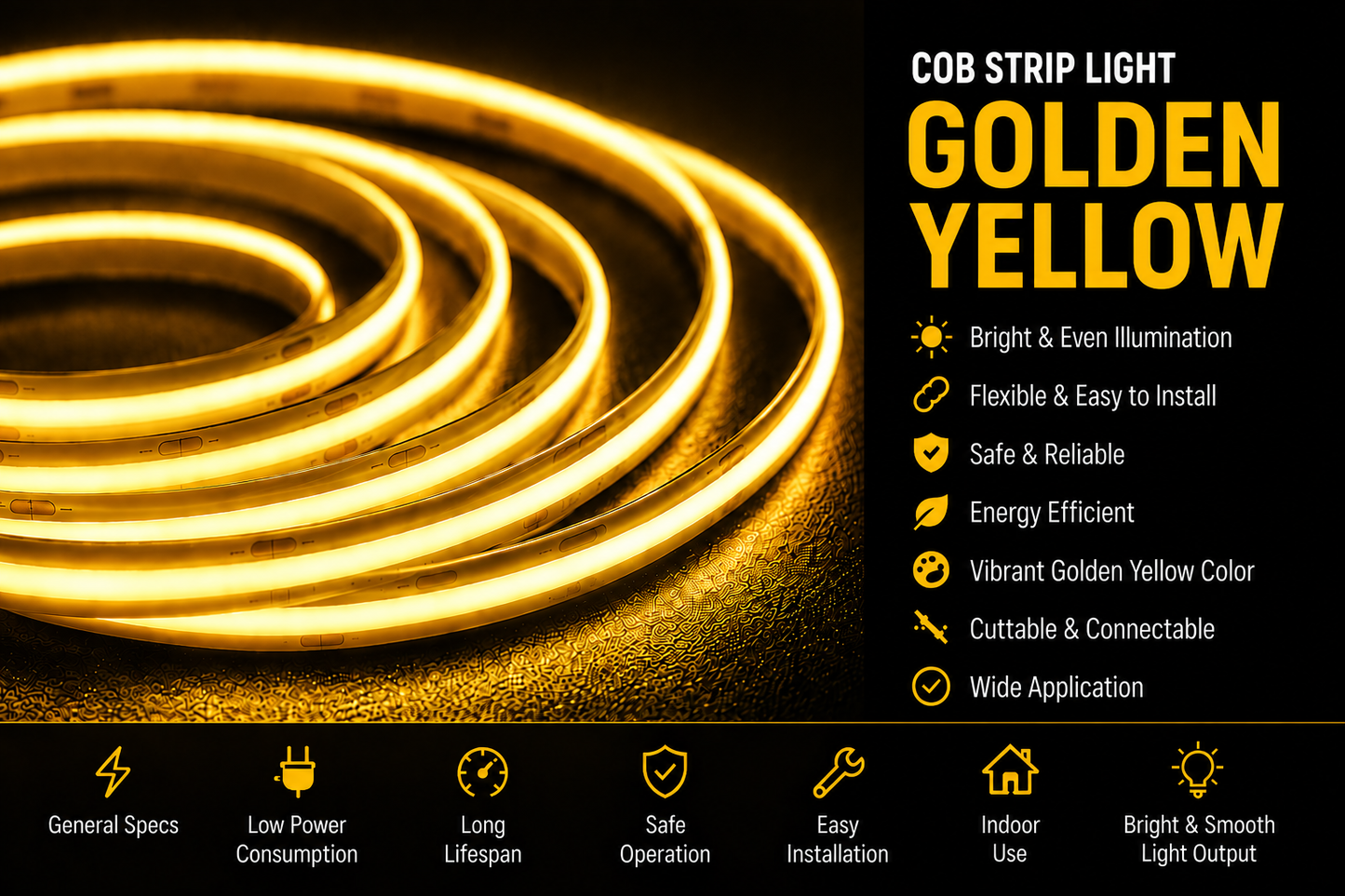 COB 320 LED Strip Light - Golden Yellow (5 Mtr)