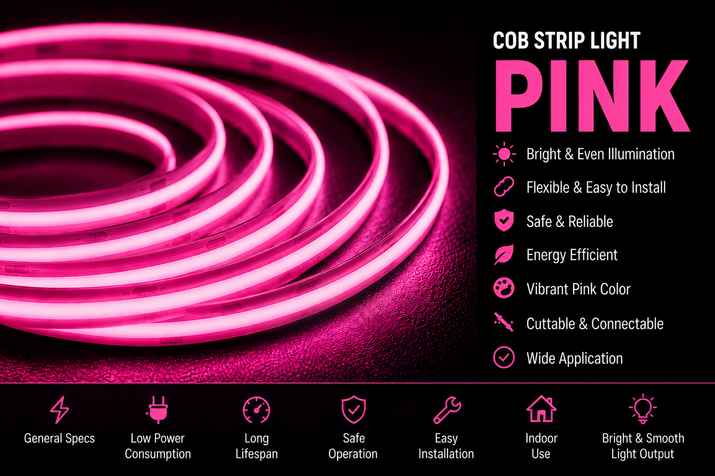 COB 320 LED Strip Light - Pink (5 Mtr)