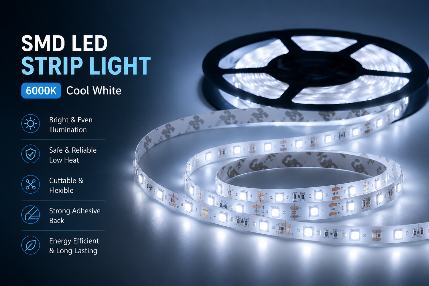 SMD 120 LED Strip Light 6000K Cool White (5 Mtr)