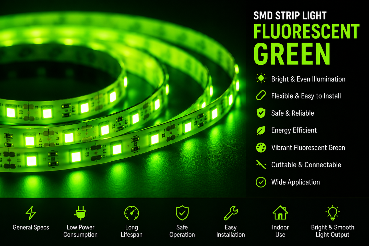 SMD 120 LED Strip Light - Flurosent Green (5 Mtr)