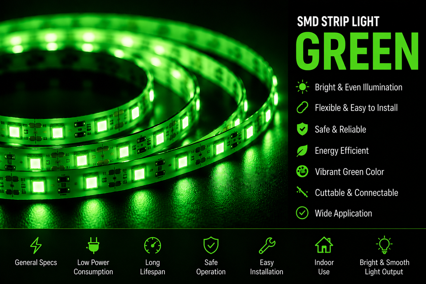 SMD 120 LED Strip Light - Green (5 Mtr)