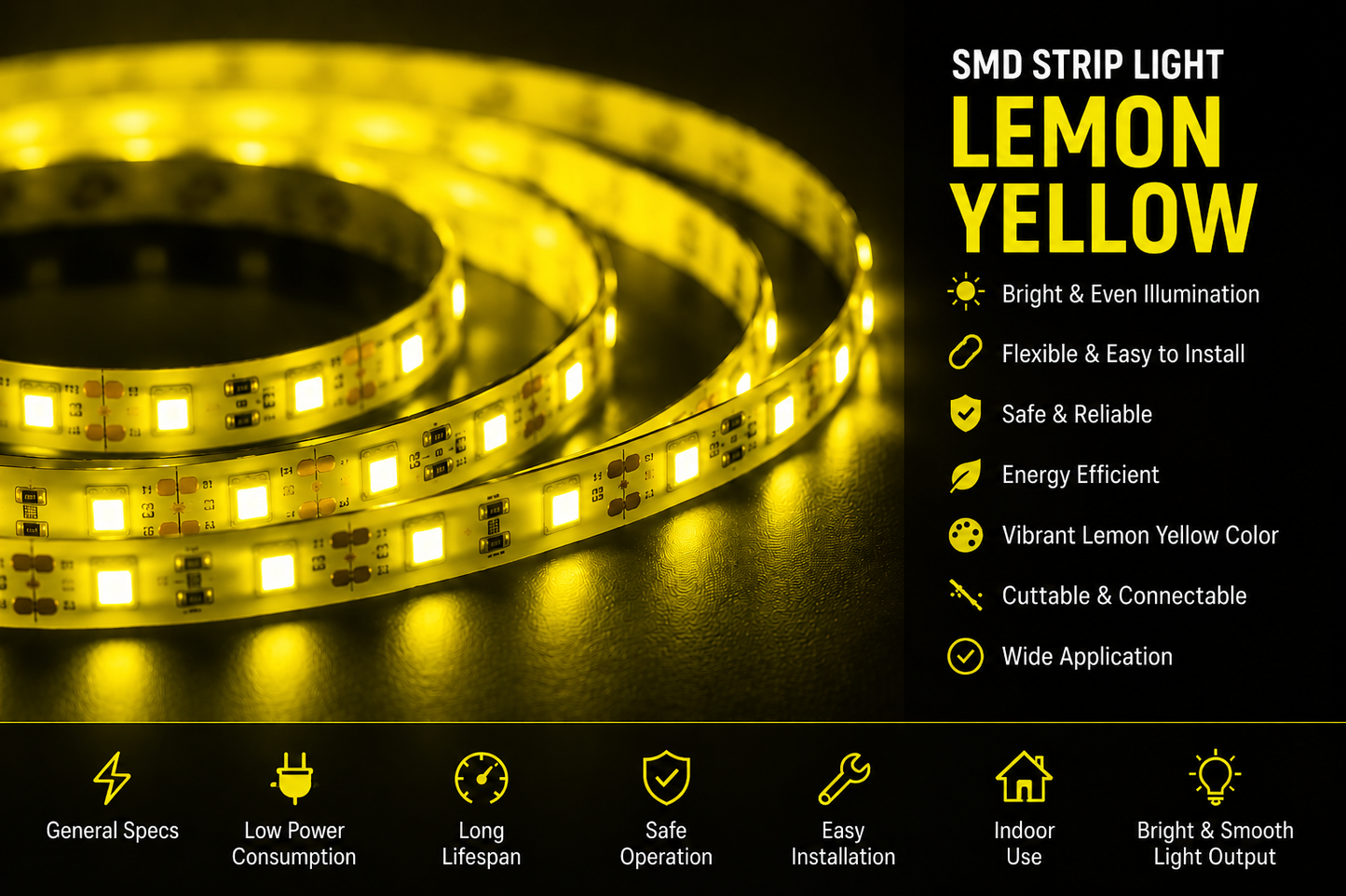 SMD 120 LED Strip Light - Lemon Yellow (5 Mtr)