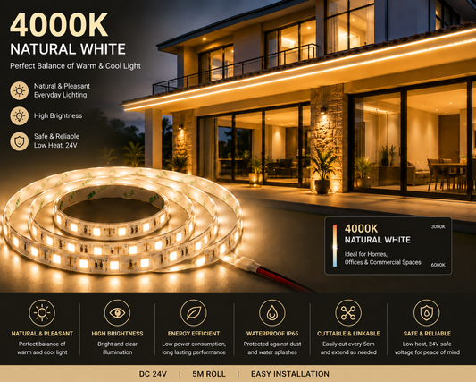 SMD 120 LED Strip Light - 4000K Natural White (5 Mtr)