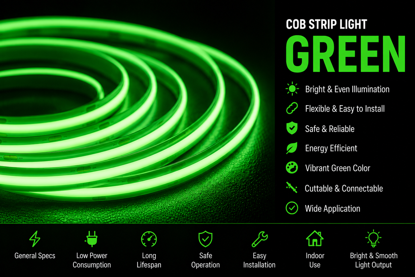 COB 320 LED Strip Light - Green (5 Mtr)