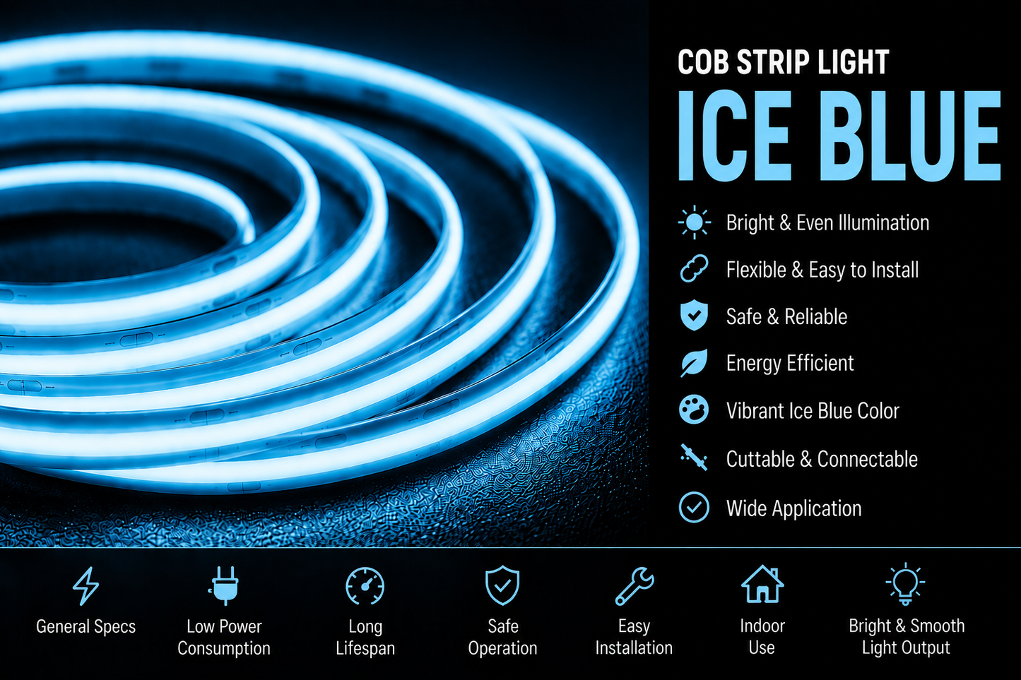 COB 320 LED Strip Light - Ice Blue (5 Mtr)