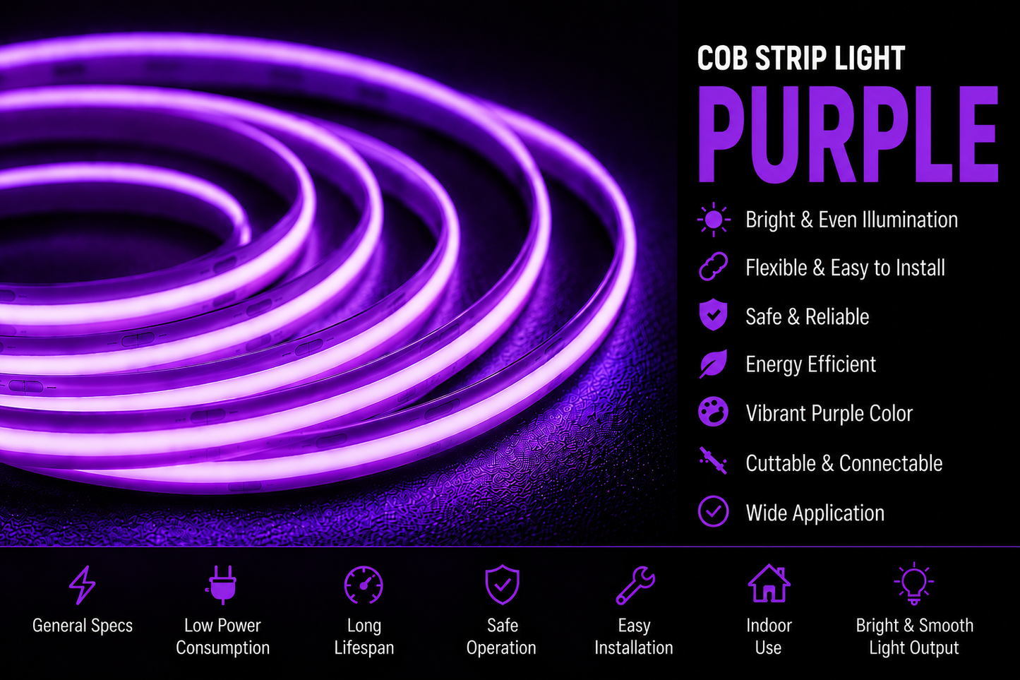 COB 320 LED Strip Light - Purple (5 Mtr)