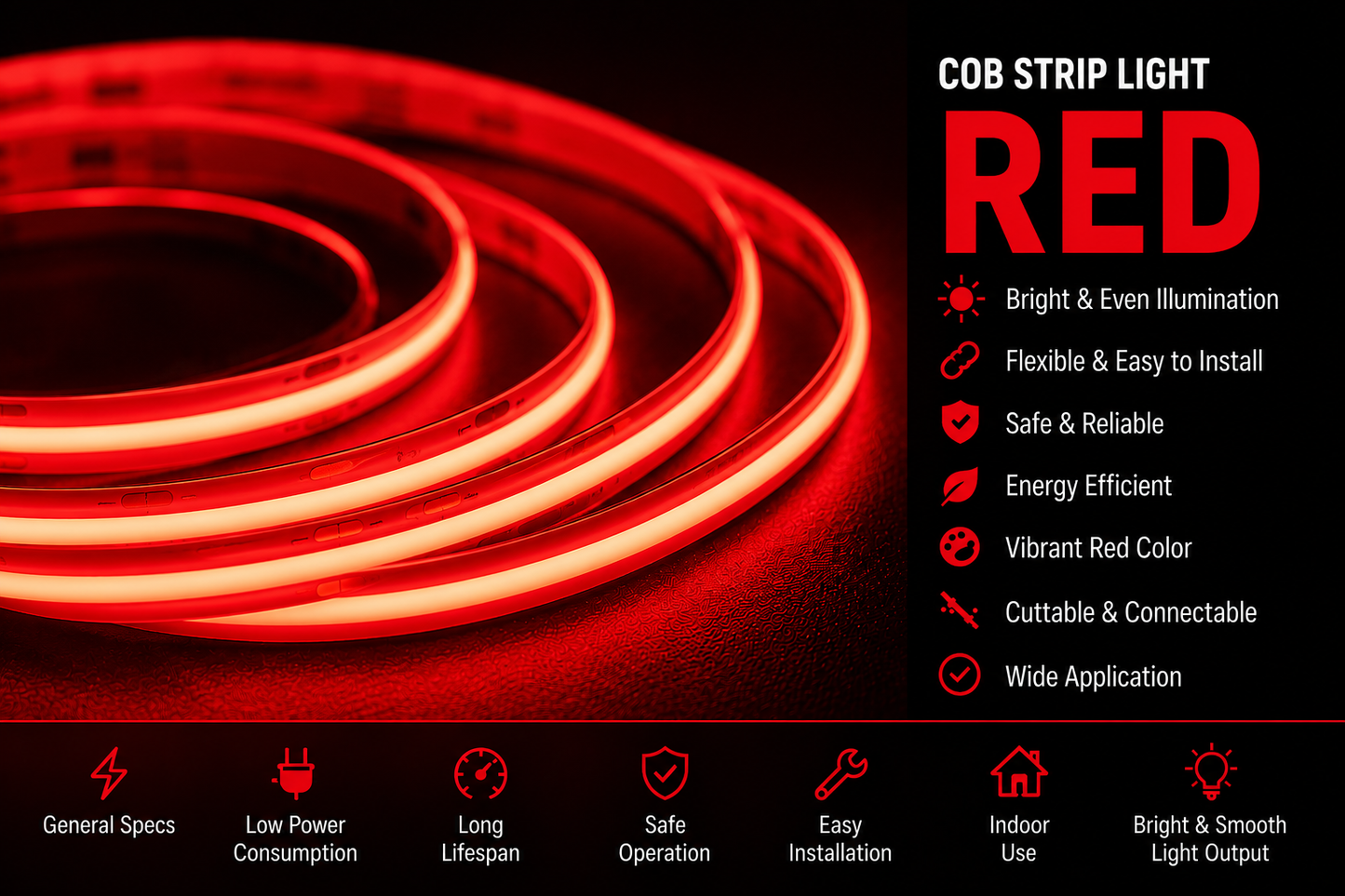 COB 320 LED Strip Light - Red (5 Mtr)