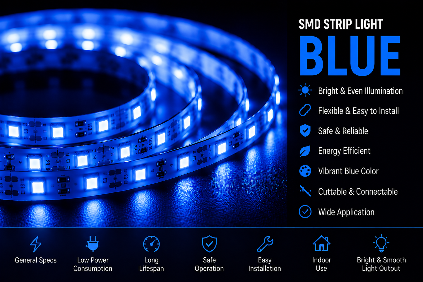 SMD 120 LED Strip Light - Blue (5 Mtr)