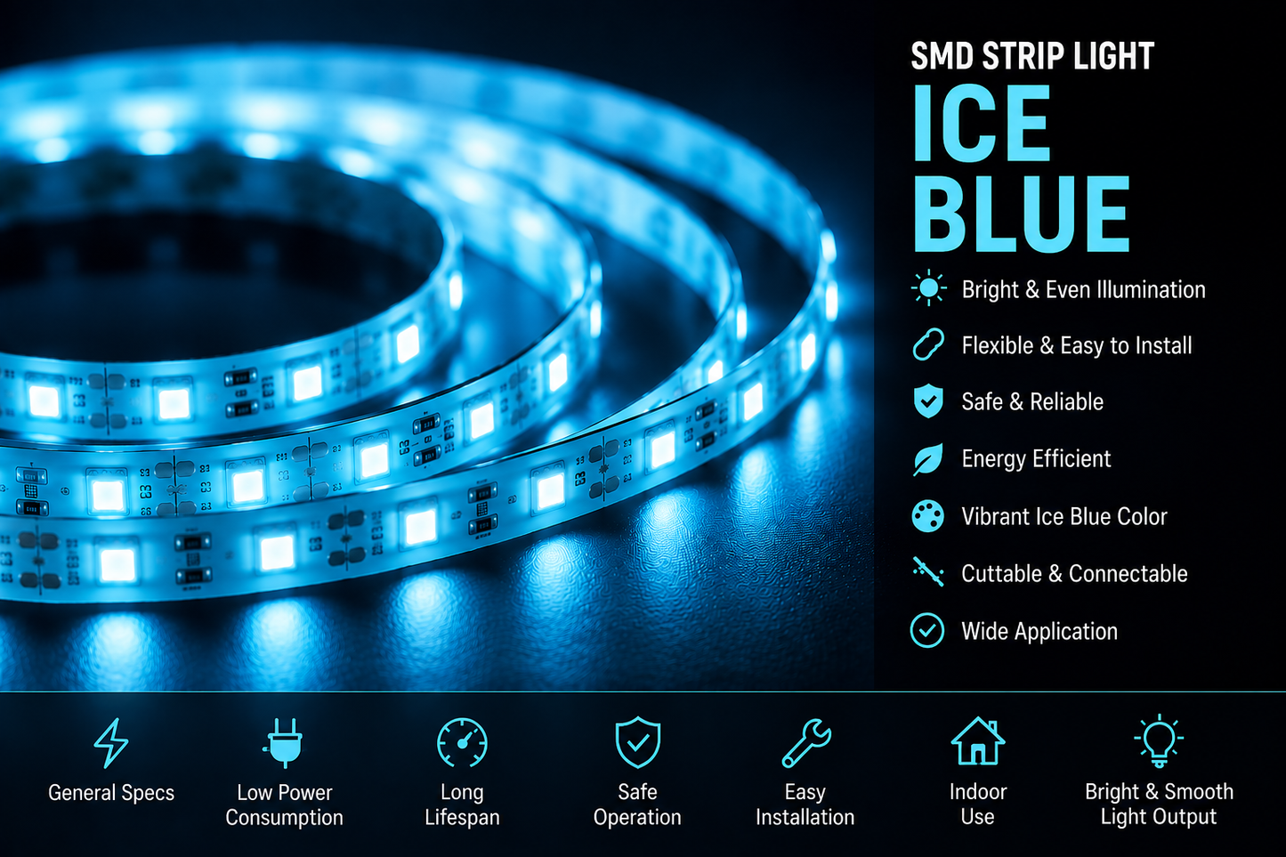 SMD 120 LED Strip Light - Ice Blue (5 Mtr)