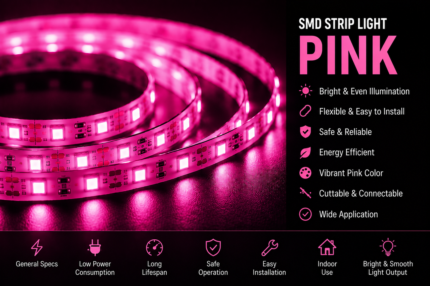 SMD 120 LED Strip Light - Pink (5 Mtr)