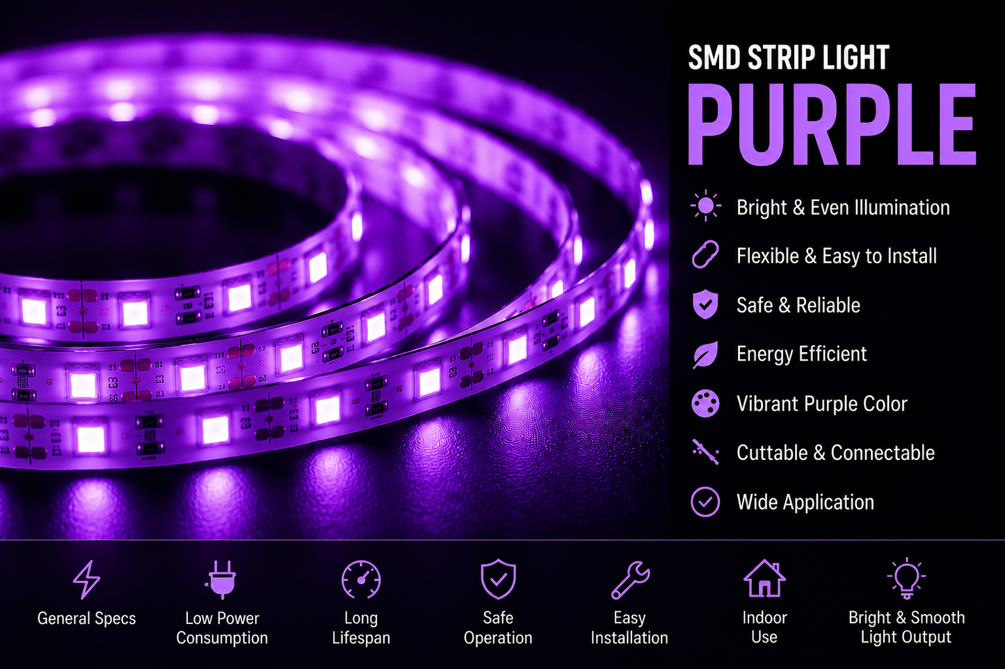 SMD 120 LED Strip Light - Purple (5 Mtr)