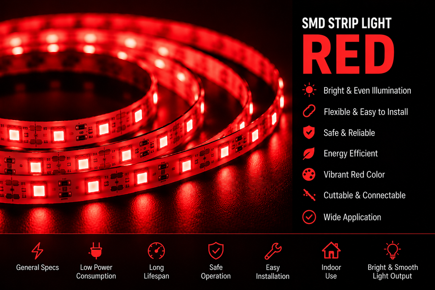 SMD 120 LED Strip Light - Red (5 Mtr)